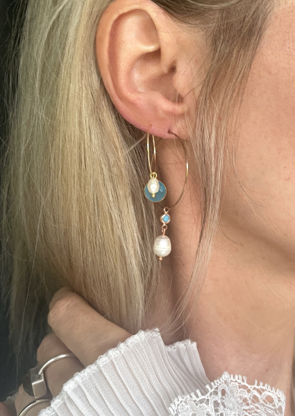 Creole Süßwasserperle rosegold mit türkis als Himmlische Perlen Ohrringe